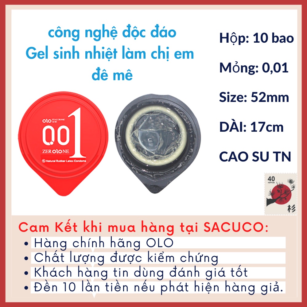 Bao cao su siêu mỏng OLO 0 01mm bcs 001 đỏ gel bôi trơn nhiệt tăng khoái cảm olo2