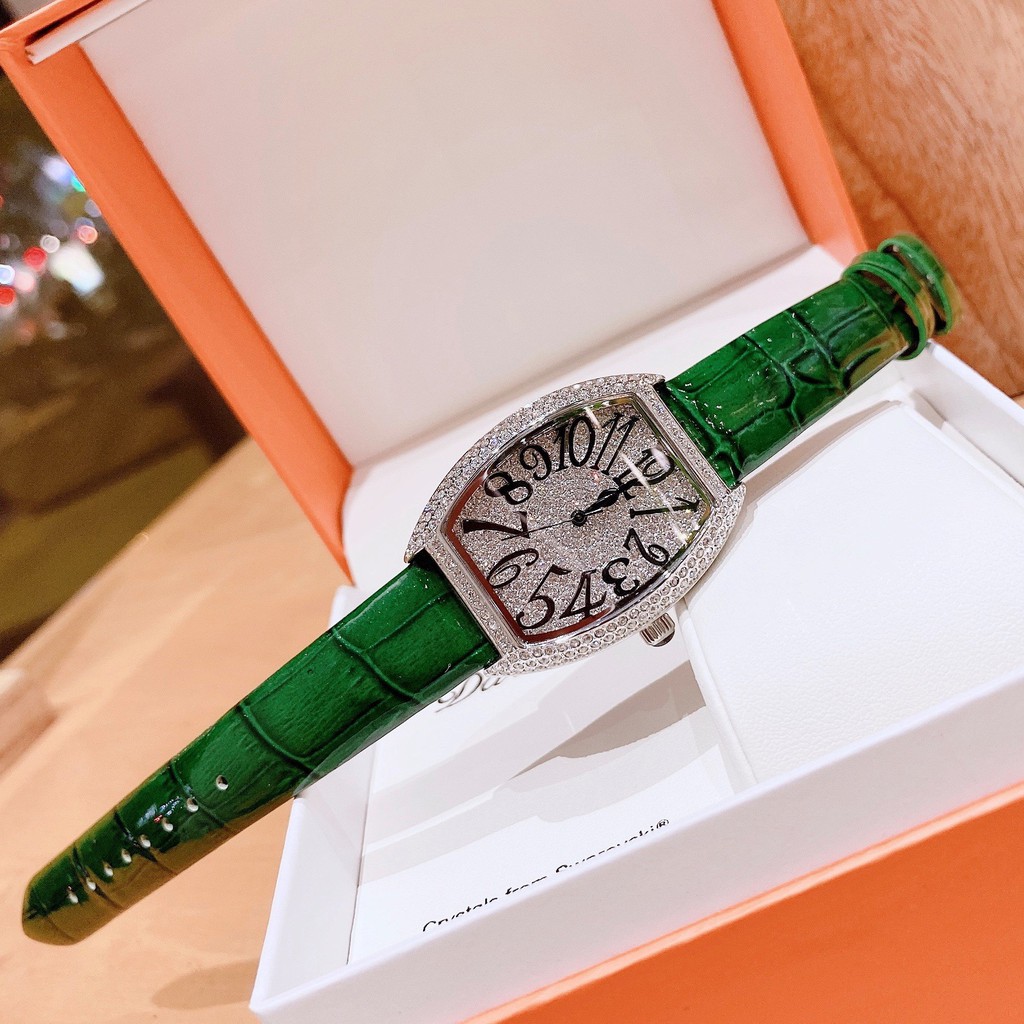 Set Đồng Hồ Nữ Davena 31525 Dây Da Xanh Silver - Kèm Dây Da Đen