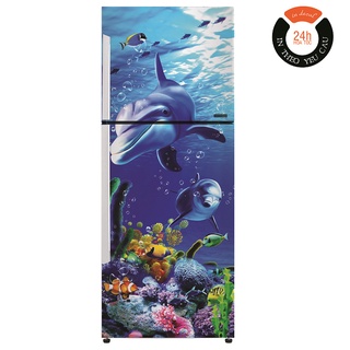 Decal dán tủ lạnh cá đại đương xanh