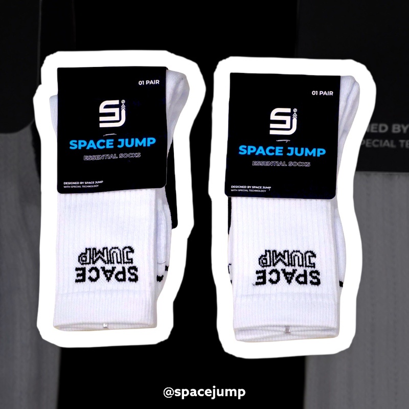 TẤT SPACEJUMP "ESSENTIALS" WHITE - TẤT THỂ THAO CAO CỔ CHẤT LIỆU COTTON MÀU TRẮNG