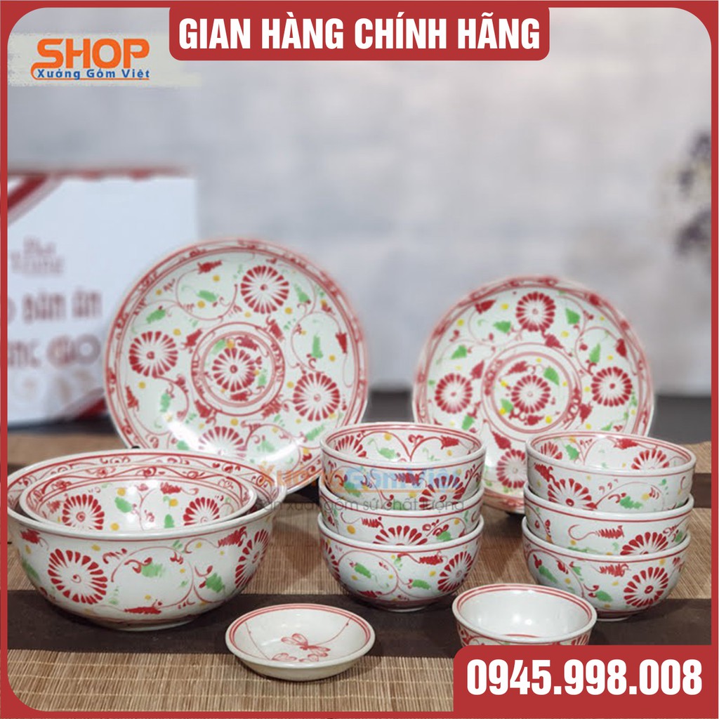 [sale sale sale] bộ bát đĩa cúc đỏ giả cổ tuyệt đẹp trang trí bàn ăn gia đình sang trọng và đẳng cấp - XƯỞNG GỐM VIỆT