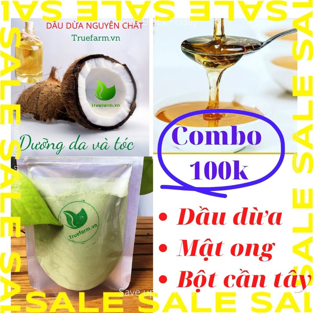 Combo 3 món chỉ 100k  gồm dầu dừa nguyên chất, mật ong nguyên chất, bột cần tây nguyên chất | BigBuy360 - bigbuy360.vn