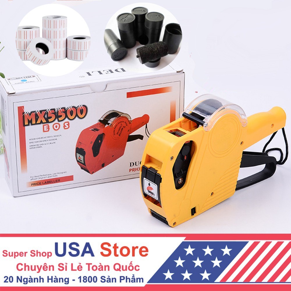 [Tặng Cuộn Tem + Lọ Mực] Máy Bắn Giá Tiền MX5500 EOS Có Nắp Đậy - Súng Bấm In Ghi Dán Giá - Bảo Hành 3 Tháng