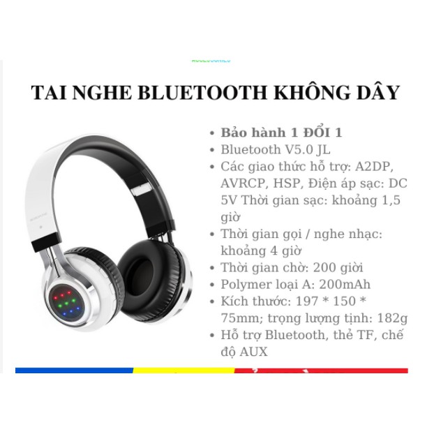 CHÍNH HÃNG TAI NGHE CHÙM CHỤP TAI BLUETOOTH BO8 BOROFONE tai chụp có khe cắm thẻ nhớ, giao màu ngẫu nhiên