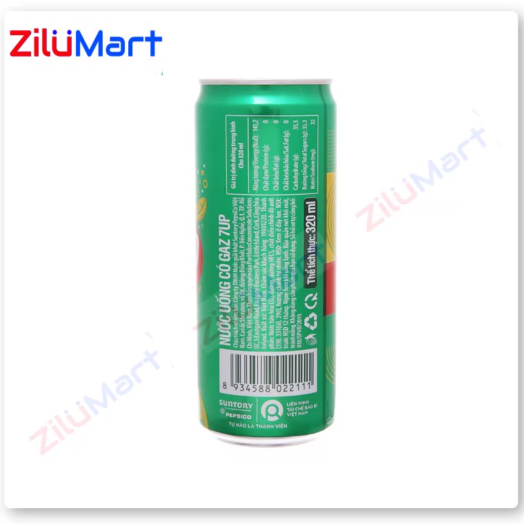 [HỎA TỐC HCM] Lốc 6 lon nước ngọt 7 Up vị chanh 320ml