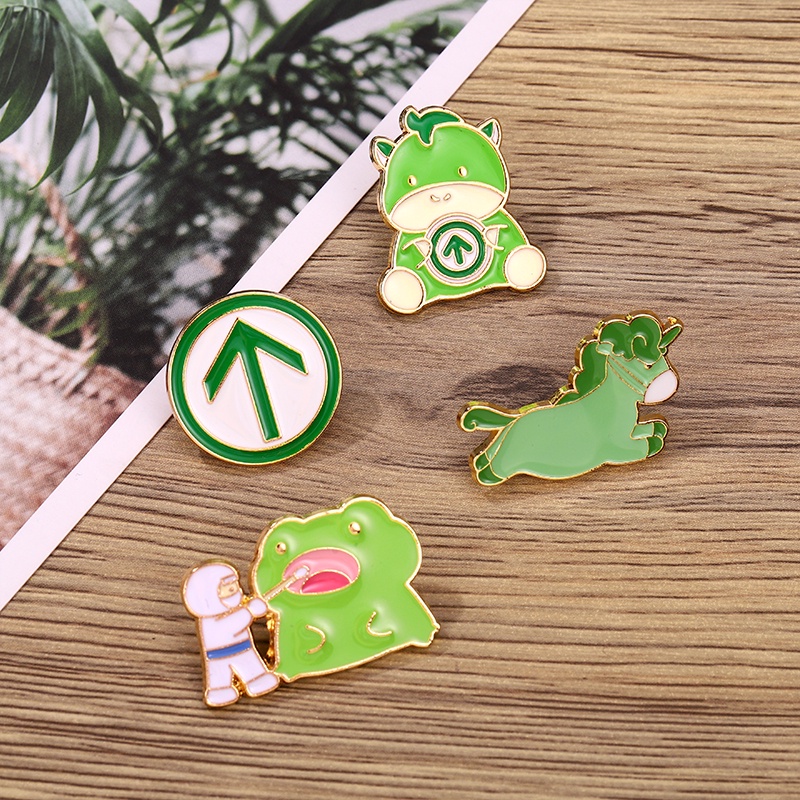 Ghim cài áo QIHE JEWELRY hình chú ngựa xanh hoạt hình dễ thương