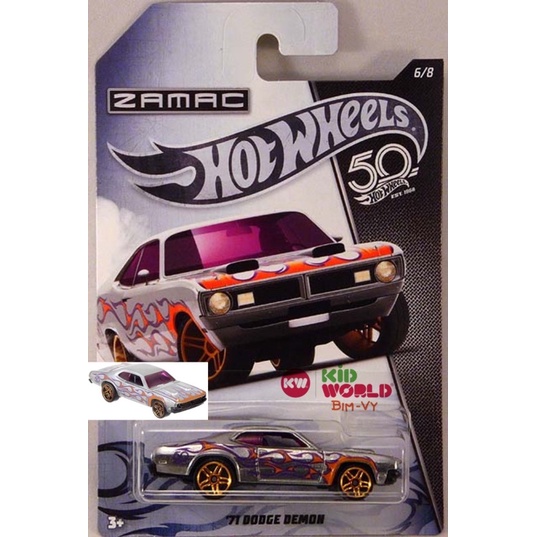 Xe mô hình Hot Wheels 50th Anniversary Zamac Flames Series 2018 '71 Dodge Demon FRN29.