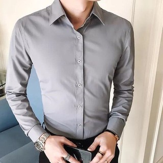 Áo Sơ Mi Nam Ghi Xám (CAM KẾT ĐẸP 100%) Không Nhăn, Sơ Mi Nam Trơn Dáng Ôm Body Hàn Quốc