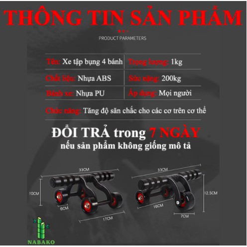[ XẢ KHO NGHỈ BÁN ]  Con Lăn Tập Bụng 4 Bánh Cao Cấp Tặng Kèm Thảm