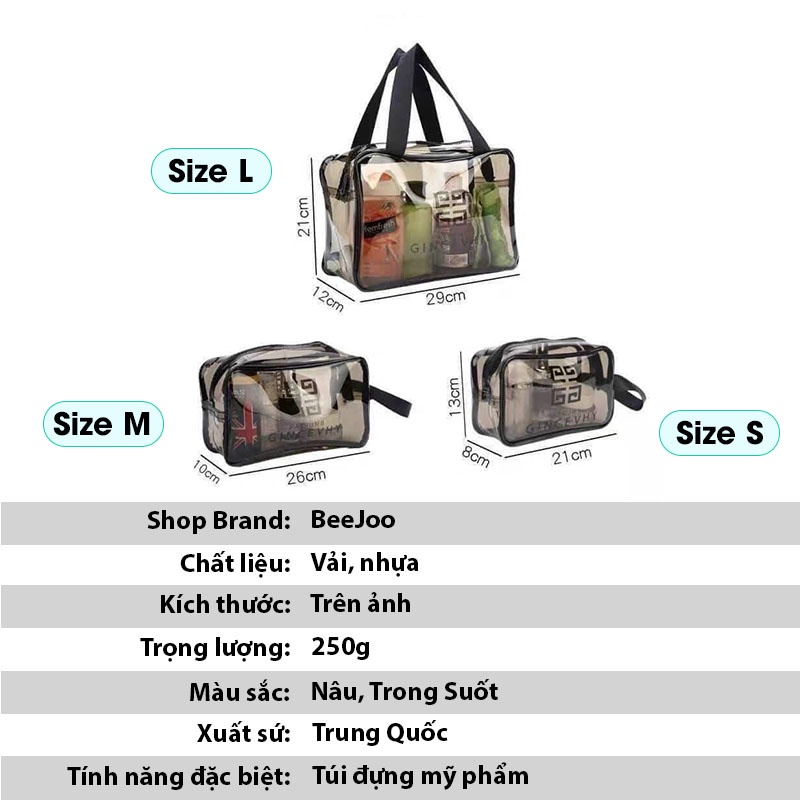 Túi đựng mỹ phẩm, đồ trang điểm đi du lịch chất liệu chống nước tuyệt đối, túi thời trang Travel BeeJoo