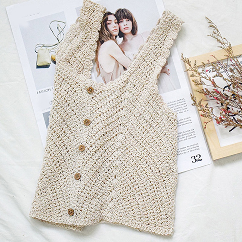 Áo Khoác Cardigan Không Tay Thiết Kế Đục Lỗ Phối Nút Thời Trang Cho Nữ