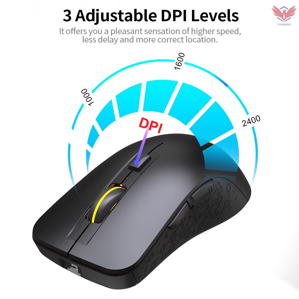 YWYT Rechargeable Mouse 2.4G Wireless Mouse with USB Receiver BT 5.1 Wireless Mouse 3 Adjustable DPI Levels/ 6 Buttons Black