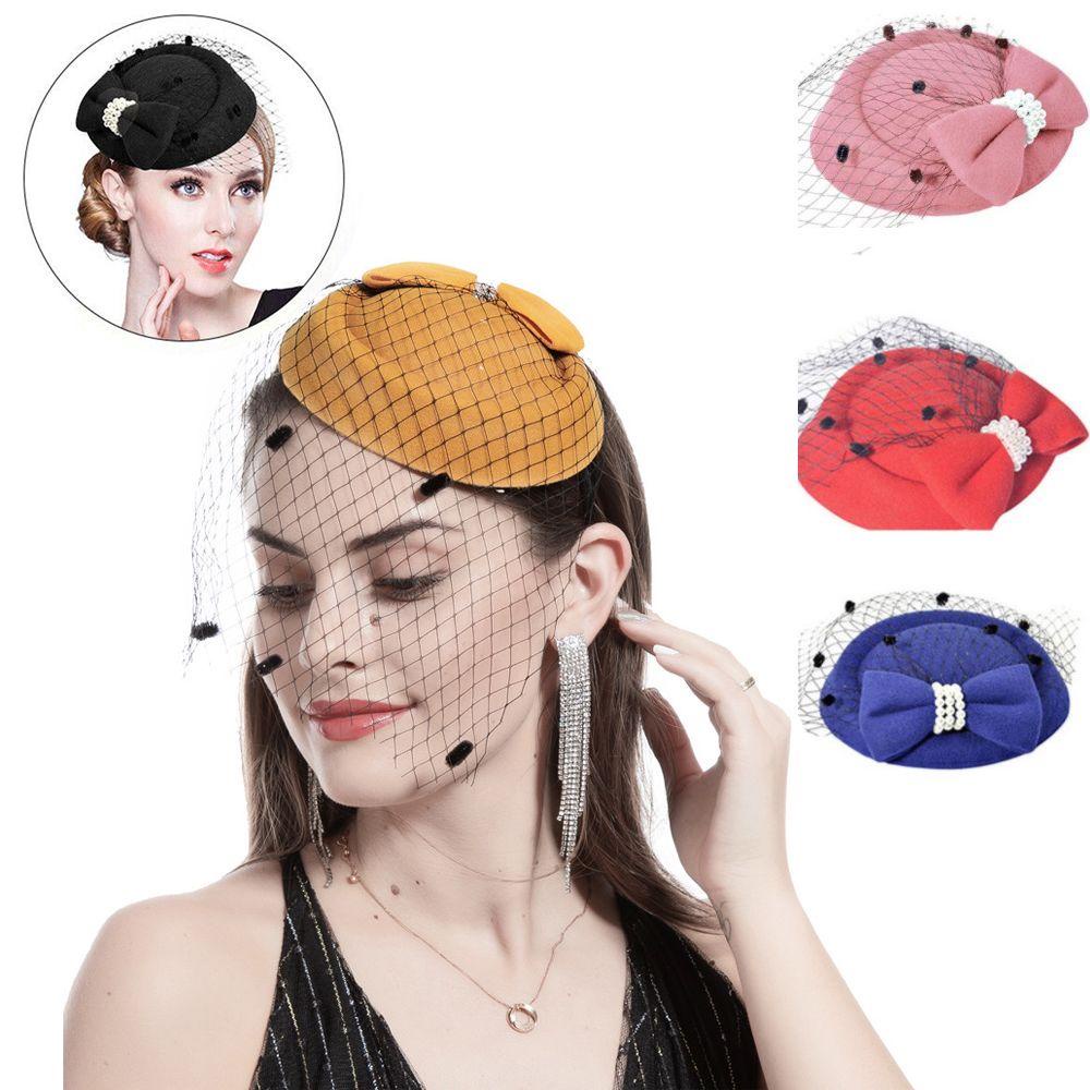 Kẹp Tóc Hình Nón Có Mạng Che Mặt Đính Nơ Phong Cách Vintage Dành Cho Nữ