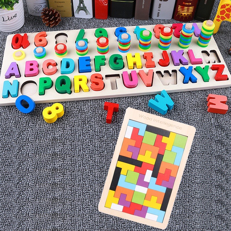 Bảng học chữ cái tiếng việt và vòng tập đếm logic GỖ 4 hàng