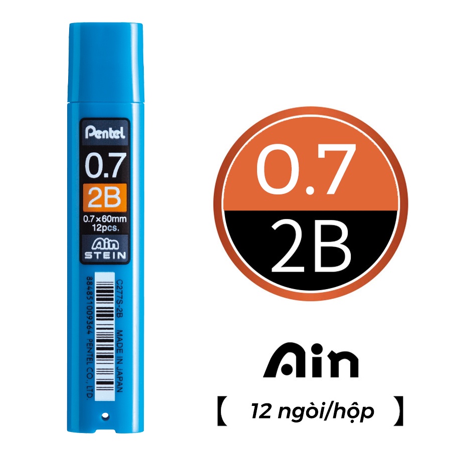 RUỘT BÚT CHÌ KIM 0.7 MM - 2B (TUÝP XANH 12C)