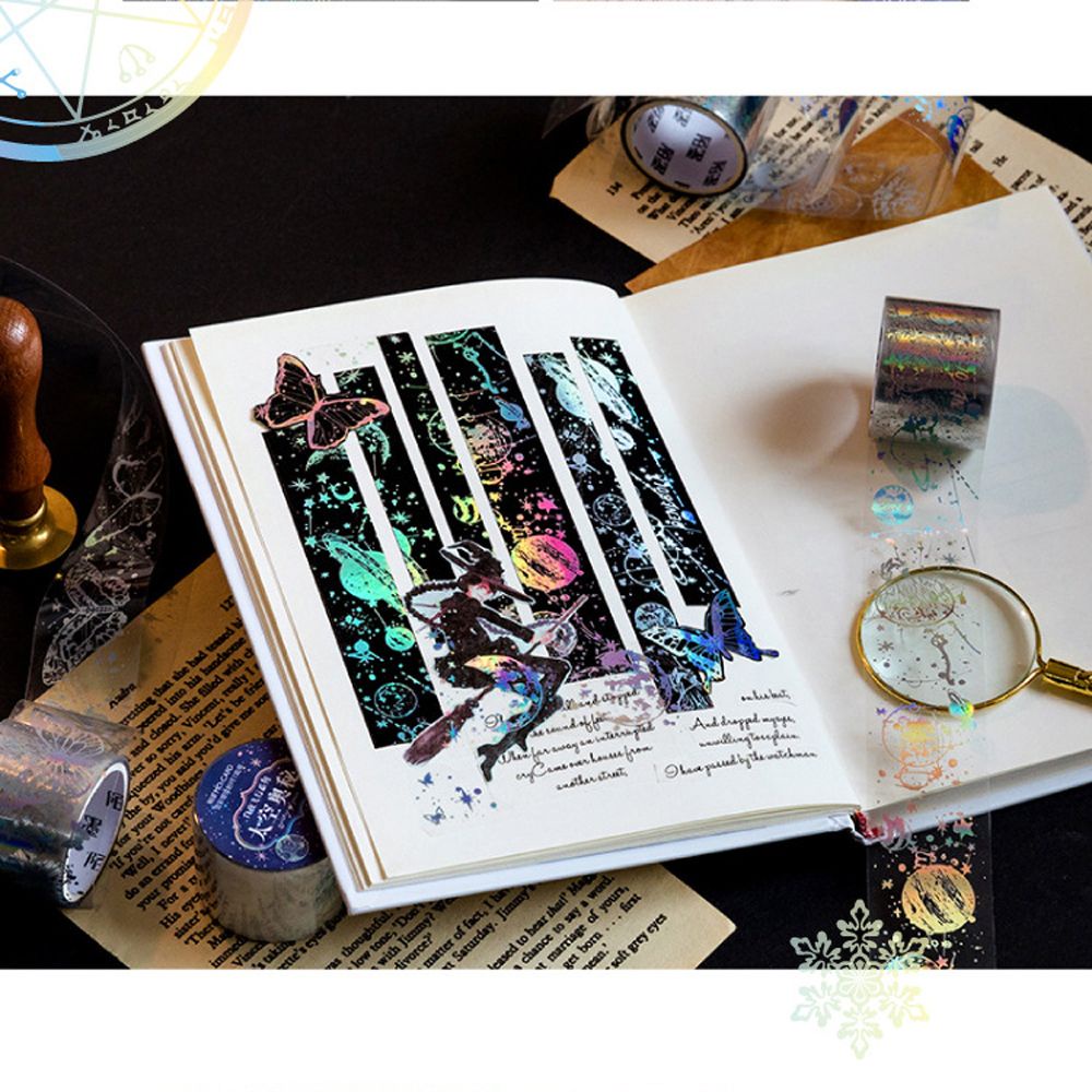 Cuộn băng keo PET trong suốt in họa tiết núi và bướm phong cách Nhật Bản độc đáo trang trí sổ tay DIY