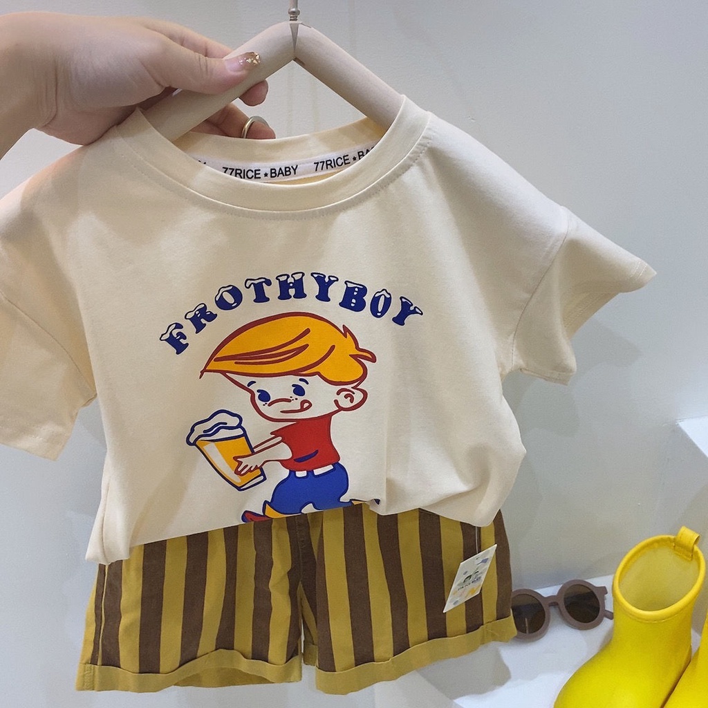 Bộ Đồ Cotton Ngắn Tay Mềm Mại Thoải Mái Thời Trang Hàn Quốc Nhật Bản 2022 Cho Bé Trai Gái