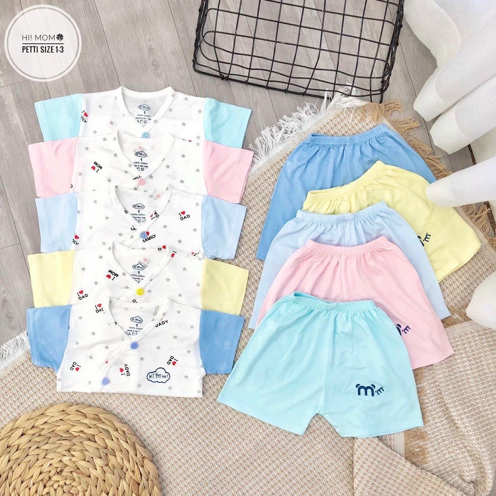 Bộ quần áo cộc tay cài lệch sơ sinh pettit thun lạnh Hi Mom