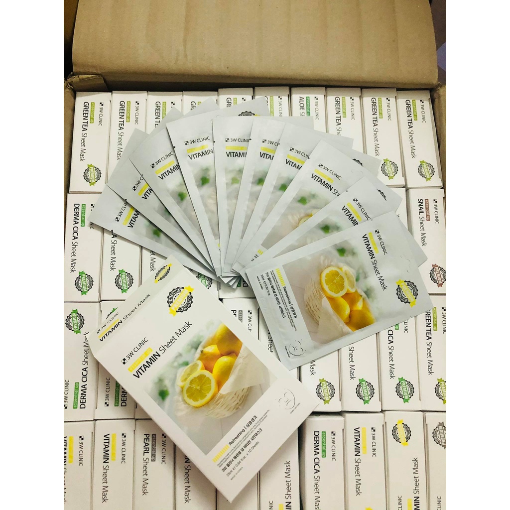 Mặt Nạ Dưỡng Trắng Da  3W Clinic Essential Up Sheet Mask 25ml Tinh Chất Thiên Nhiên Dùng Cho Mọi Loại Da