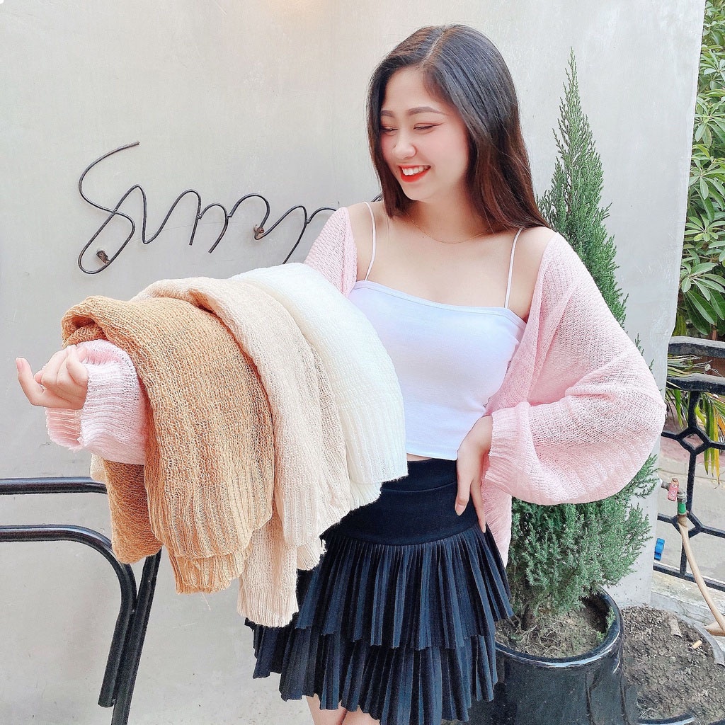 Áo cardigan vintage len mỏng freesize rộng trơn phong cách hàn quốc sp006