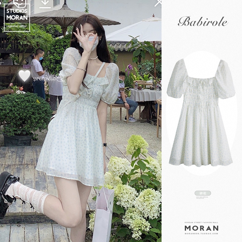 Váy trắng chông chúa đầm hoa nhí tiểu thư dáng ngắn nhẹ nhàng Firstdateclothing