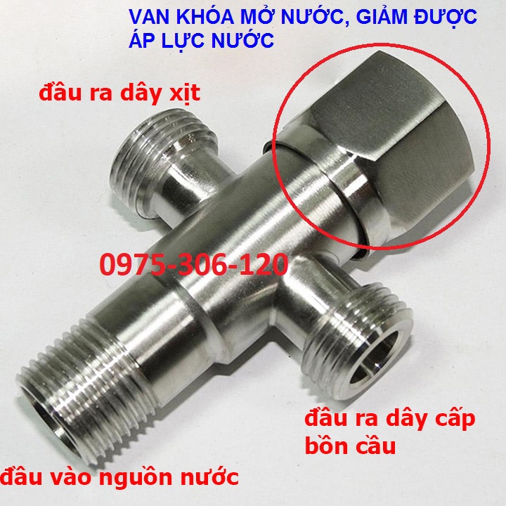 {LOẠI CAO CẤP CÓ KHÓA} Van Chia Nước VAN T TC1 vòi xịt vệ sinh và bồn cầu inox 304 T CẦU BA NGÃ CÓ KHÓA, van giảm áp