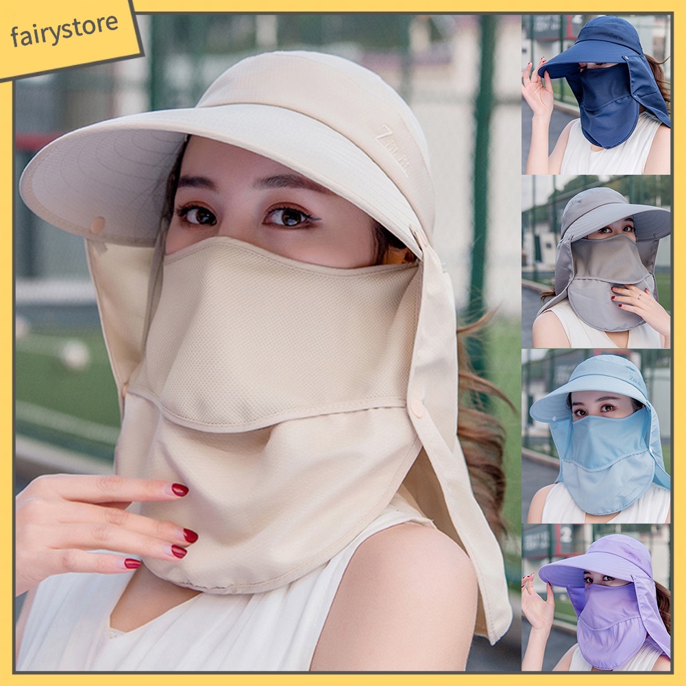Mũ bảo vệ chống nắng đa năng dành cho nữ có vành rộng có tích hợp tấm che mặt có thể tháo rời