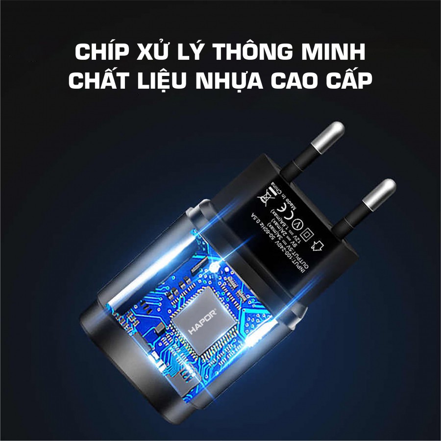 Củ sạc nhanh Quickchard 3.0 Hapor siêu bền tiêu chuẩn quân đội cho Iphone, Samsung, Xiaomi, Oppo, Vivo, Realme