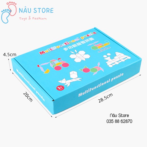 Đồ Chơi Gỗ Bộ Ghép Hình Khối Sáng Tạo Multifunctional Puzzle Ghép Hình Montessori Fun Board 180 Miếng Ghép Tangram