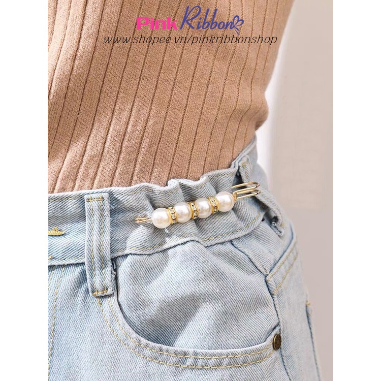 [Phụ kiện thời trang] SET 2 CÁI - Ghim cài đính trai/đá điều chỉnh lưng quần / Cài áo hạt trai