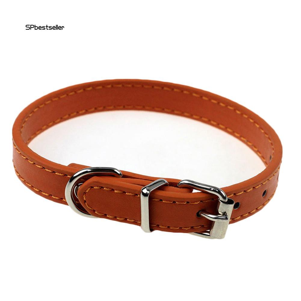 SPBS❤Small Pet Dog Adjustable Faux Leather Collar Puppy Cat Buckle Neck Strap Decor