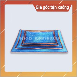 Đĩa chữ nhật - Đĩa sứ hình chữ nhật men xanh hỏa biến - Đĩa sứ Bát tràngcao cấp.