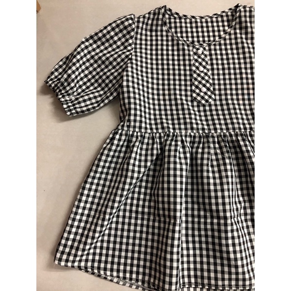 Áo babydoll caro 9 màu tay phồng vải katê thoáng mát tặng kèm scrunchie cùng màu