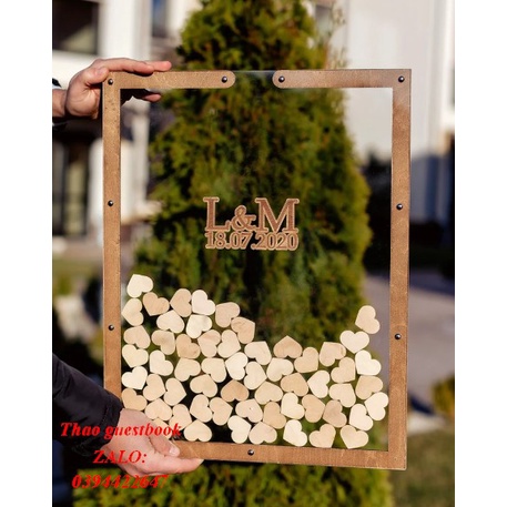 Hộp Thả Tim ký tên, rót cát 2 trong 1  lá phong hình chữ nhật| Thao Wedding Guestbook