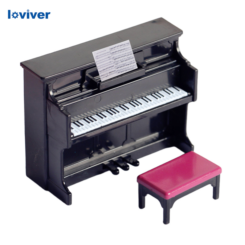 Loviver Mini Piano with Stool Kids for 1/12 1/6 Doll House Decoration Play Toys