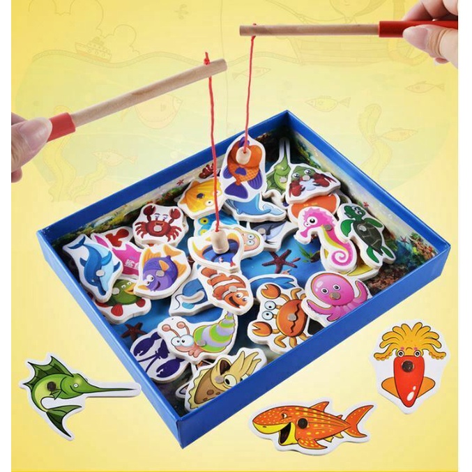 Hộp đồ chơi Fisshing game song ngữ 34 chi tiết, bằng gỗ an toàn cho bé