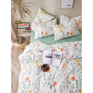 Bộ Chăn Ga Gối 4 món COTTON 100% Hàn - Organic - Living HOA CỎ TƯƠI XINH MỚI