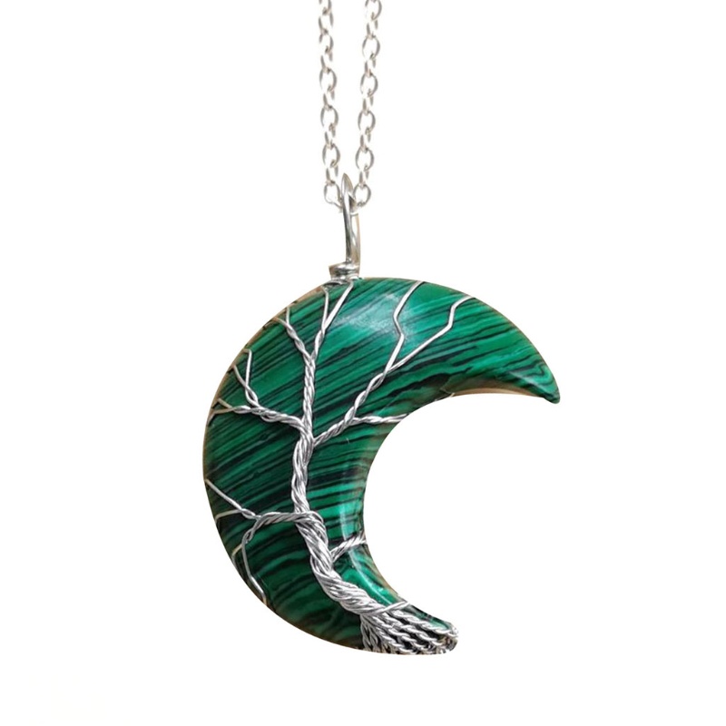 Flgo Vòng cổ Mặt Đá Pha Lê Bán Nguyệt Hình Cây Sự Sống