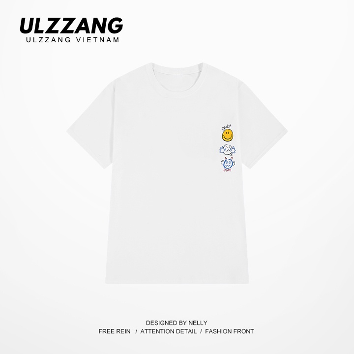 Áo thun nữ ULZZANG smile face unisex form dáng rộng tay lỡ