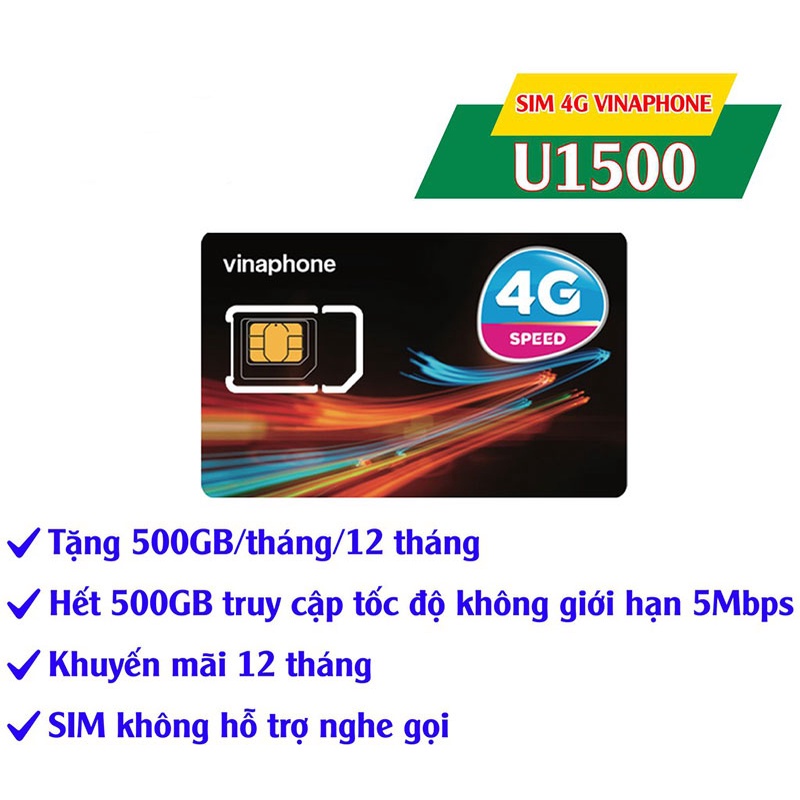 Sim 4G Vinaphone U900 Và U1500 - Tặng 500GB/Tháng - Trọn Gói 1 Năm Không Cần Nạp
