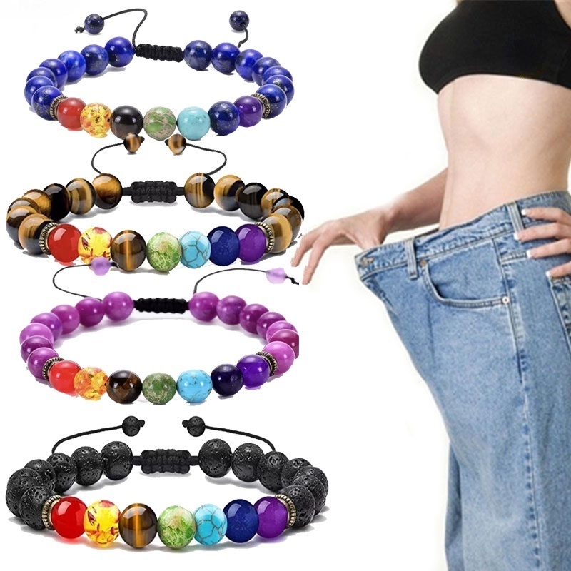 Vòng Tay Hạt Đá Núi Lửa Nhiều Màu 7 Luân Xa Có Thể Điều Chỉnh