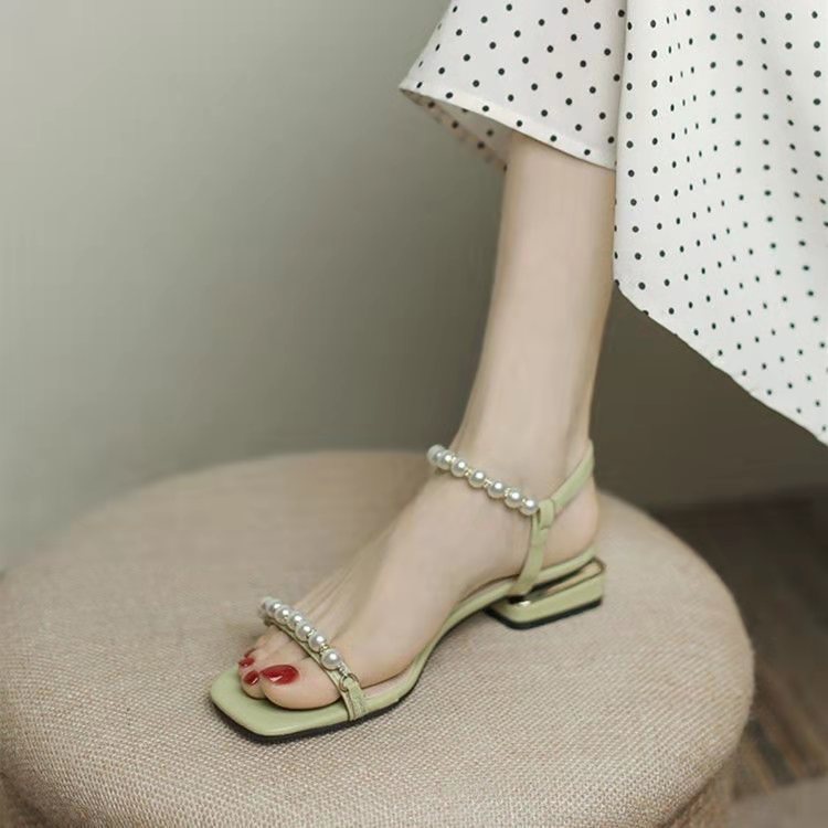 Sandal Cao gót Nữ Đế Thấp 3-4p Phân Mũi Vuông Quai Ngang cg-0607