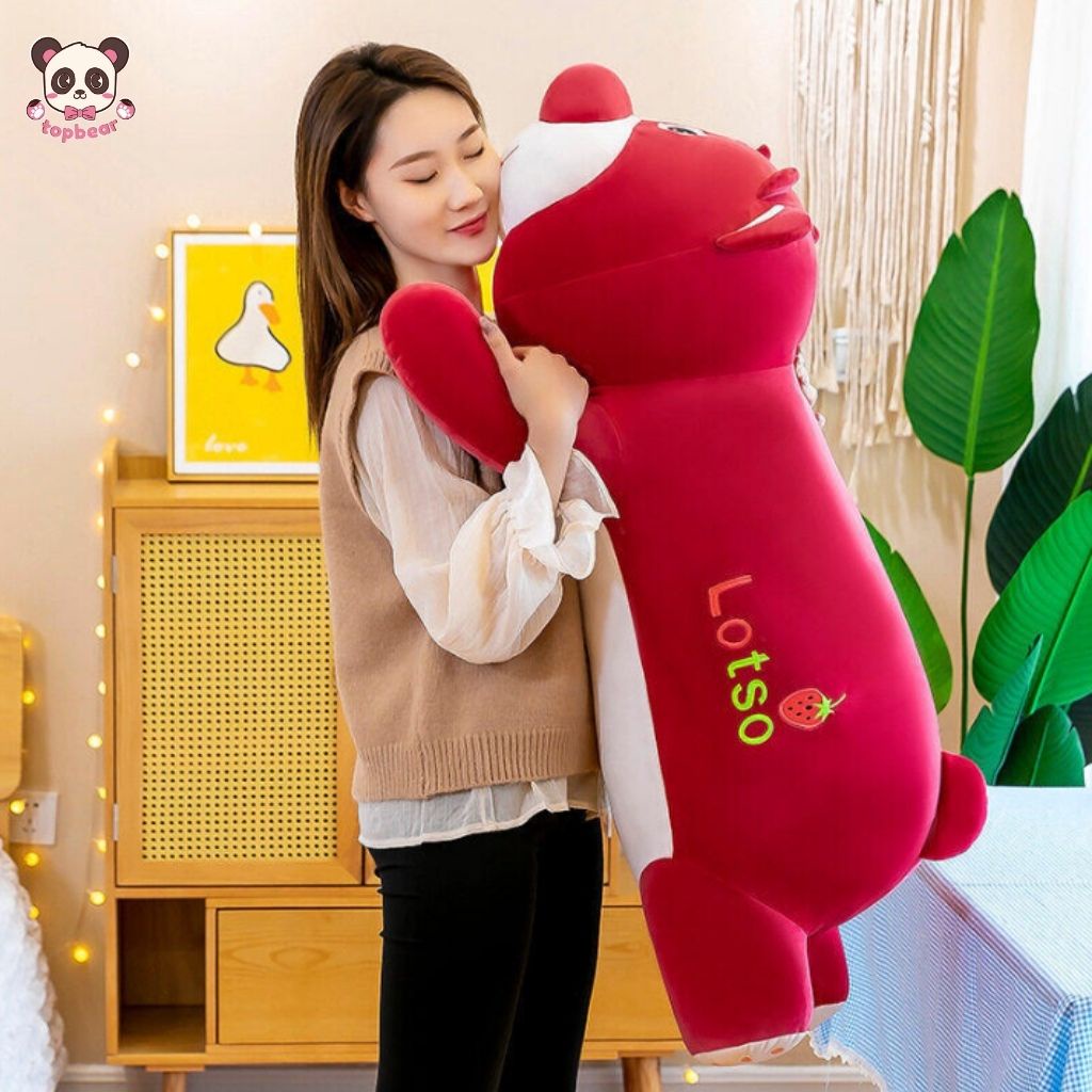 Gấu Bông Đỏ Lotso To 100cm, Gối Ôm Nhồi Bông Hình Gấu Dâu Đỏ, Quà Tặng Thú Bông Cao Cấp