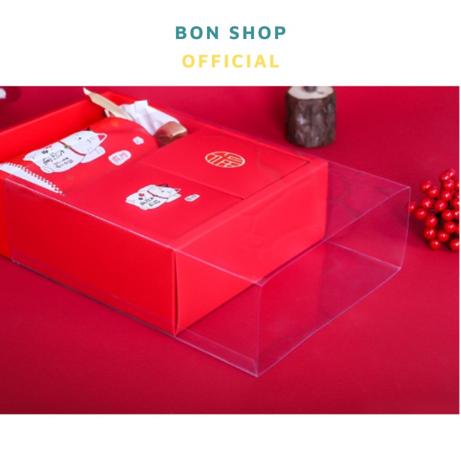 Set Hộp và Túi nắp trong mẫu Mèo Thần Tài đựng Bánh Trung Thu, Quà Tết, Bánh Kẹo, Mứt Handmade