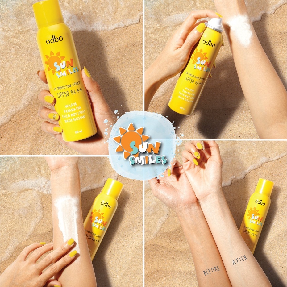 Xịt chống nắng da toàn thân Odbo Sun Smile chai xịt sịt chống nắng dạng xịt body UV Protection spf 50 pa++ 100ml