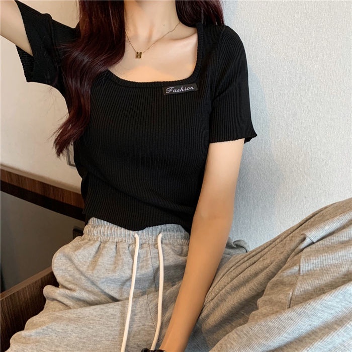 Áo BH Dệt Kim Cổ Vuông Dáng Ngắn Thời Trang Cho Nữ