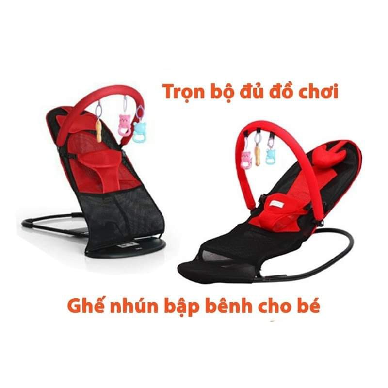 Ghế Rung Nhún cho bé Tặng Kèm đủ phụ kiện Đồ Chơi, Gối, Vải 2 Lớp,tải trọng 25kg,dễ dàng tháo lắp