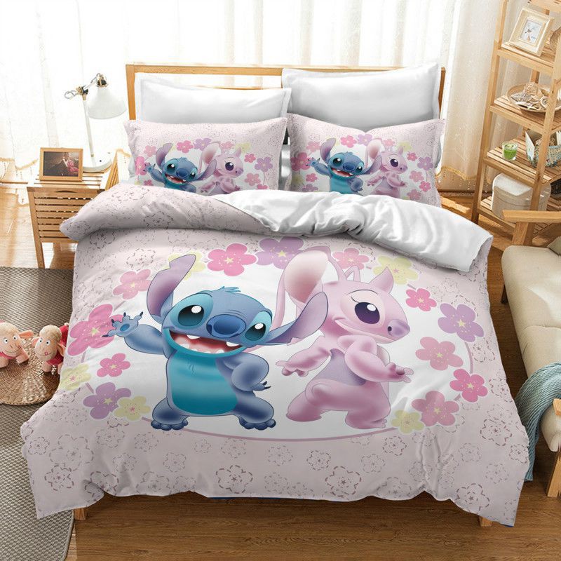 Bộ vỏ chăn + áo gối in hình Stitch và Lilo