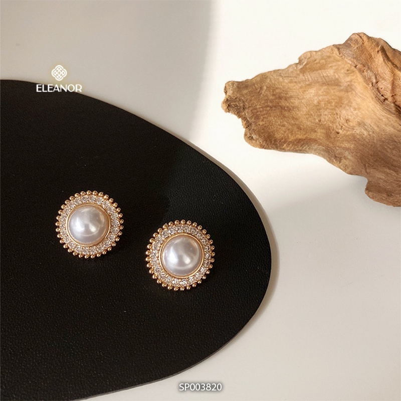 Bông tai nữ chuôi bạc 925 Eleanor Accessories mặt tròn đính đá sang trọng