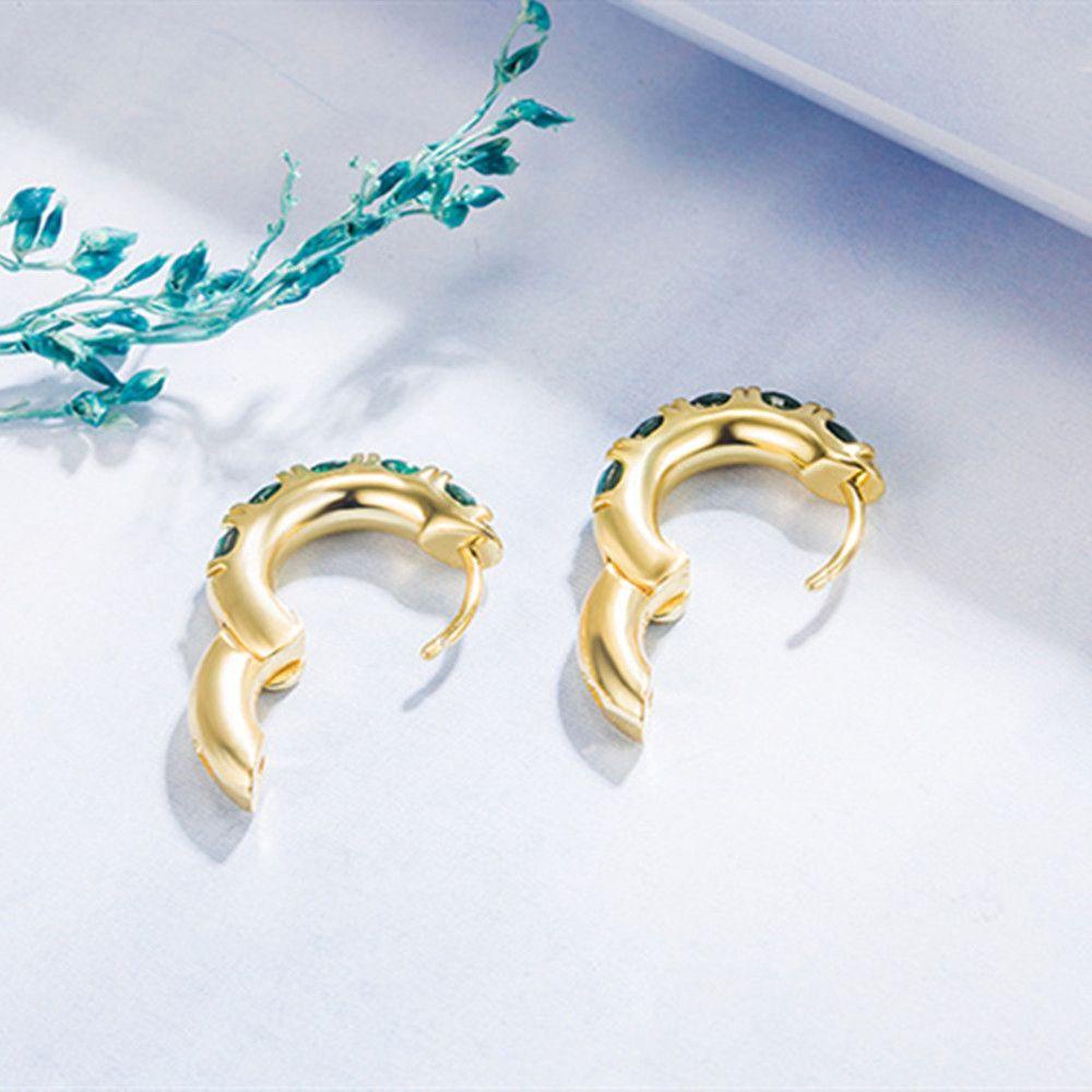 Khuyên Tai Nữ Tròn Đính Ngọc Lục Bảo Thanh Lịch